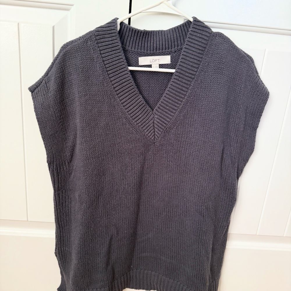 LOFT Dark Charcoal V-Neck Knit Sweater Vest